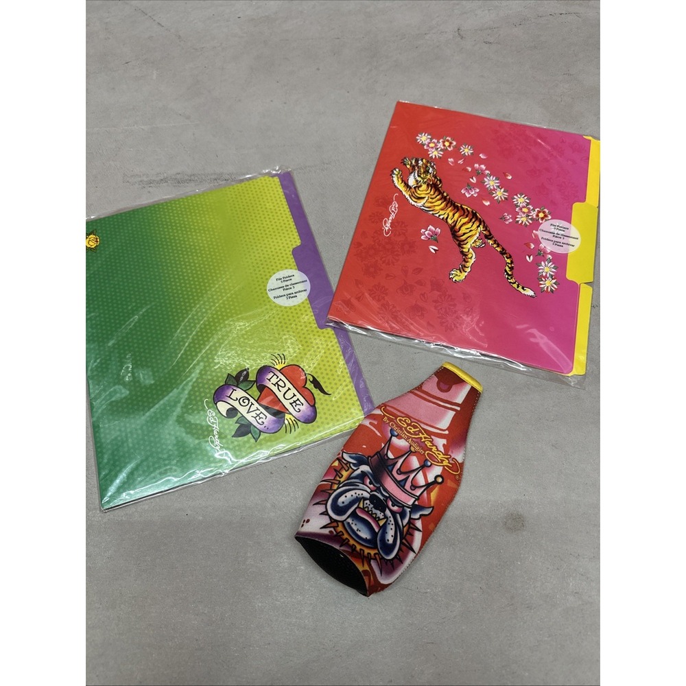 2012 Ed Hardy Bundle! Drink Coozy And 6 NEW File Folders Sealed